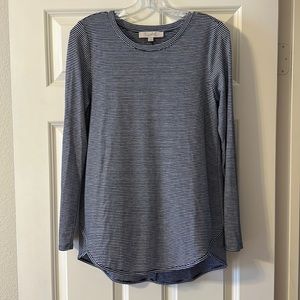 LOFT navy & white long sleeve shirt